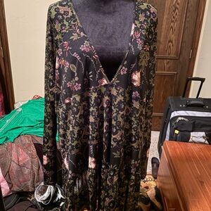 Free People Black and Pink Floral Long Sleeve Dress